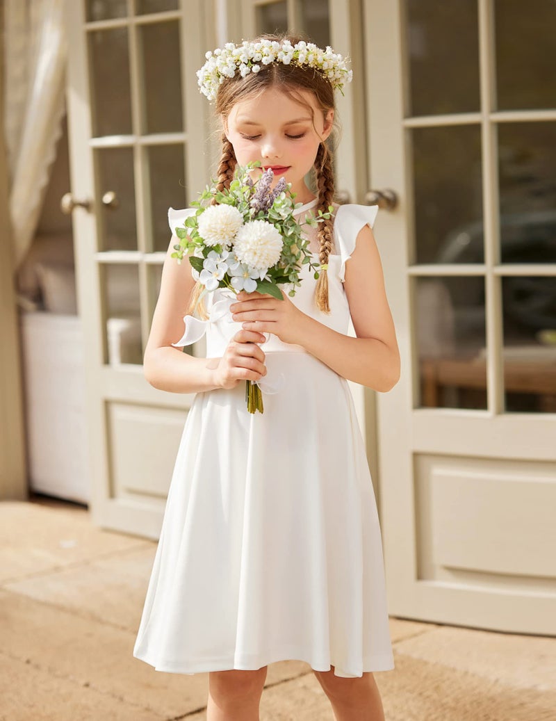 Arshiner Girls Dress Summer Ruffle Sleeve Mesh A Line Casual Party Dresses with Pockets 14-15 Years White - Image 3