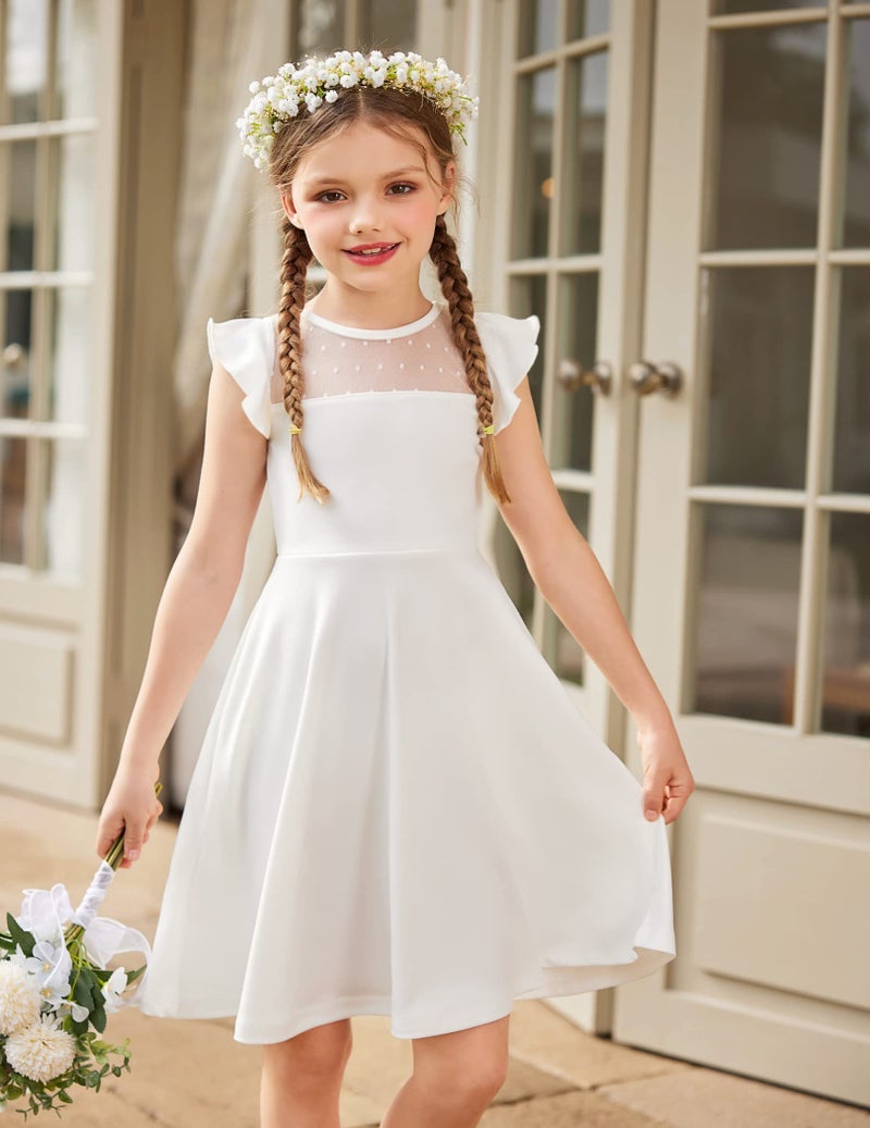 Arshiner Girls Dress Summer Ruffle Sleeve Mesh A Line Casual Party Dresses with Pockets 14-15 Years White - Image 2