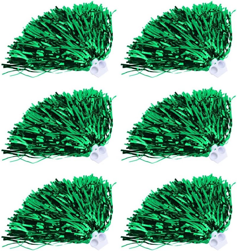 woobles 6pcs Cheerleading Poms, Sport Pom Poms Cheerleading Poms Metal Foil Cheerleading Pom Poms for Party Costume Costume Dance Sports Meeting (Green) - Image 1