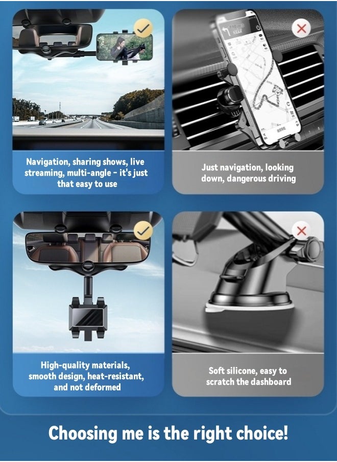 Healife - 360° Adjustable Rearview Mirror Phone Holder | Universal Fit for All Smartphones | Space-Saving Car Mount - Image 1