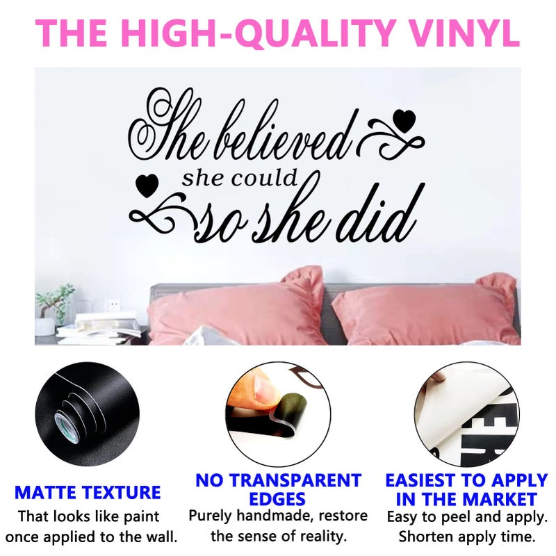 SEATUNE Wall Decals for Women, She Believed She Could so She Did Wall Art, Bedroom Quotes Inspirational Girls Woman Family Living Room Office Gym kitchen Bathroom, Ladies Boss Work Yoga Sports Running Dance Positive, Beauty Salon Make Up Store Sayings Words Life Signs Vinyl Art Decor Home Stickers 21"X11" - Image 2