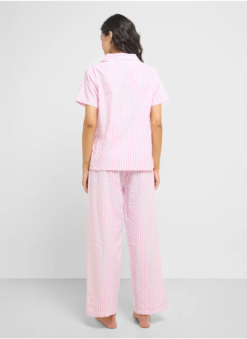 جينجر Cotton Stripe Shirt & Pyjama  Set