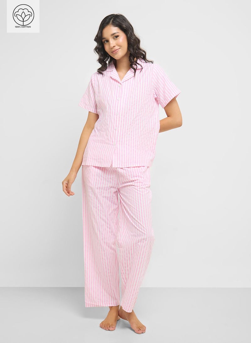 Ginger Cotton Stripe Shirt & Pyjama  Set  - Image 1