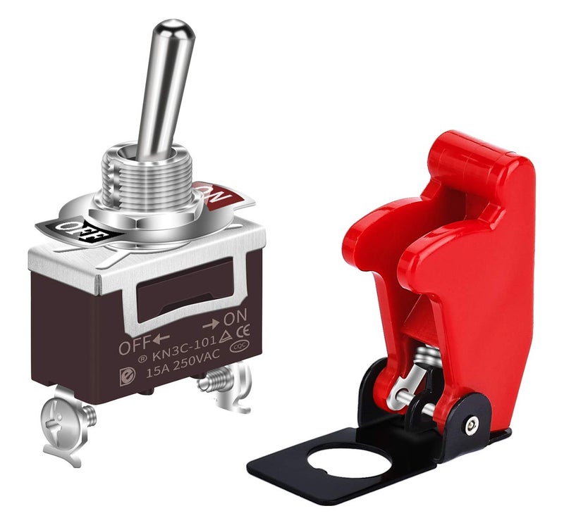 DaierTek Safety Cover Toggle Switch Guard ON Off Red Aircraft Covered 20A 12V Toggle Rocker Switch 120V AC 12 Volt DC Heavy Duty 2 Pin SPST for Car Truck Automotive - Image 1