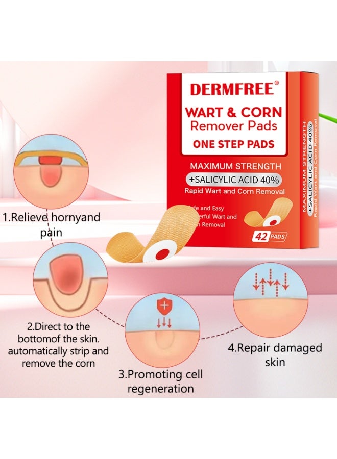 DERMFREE Wart and Corn Remover Pads for Toes Feet 40% Salicylic Acid Extra Strength Bandages Corn Callus Wart Remover Cushions Patches for Plantar Foot Safe Effective Treatment Rapid Wart and Corn Removal Pads 42Pcs - Image 5