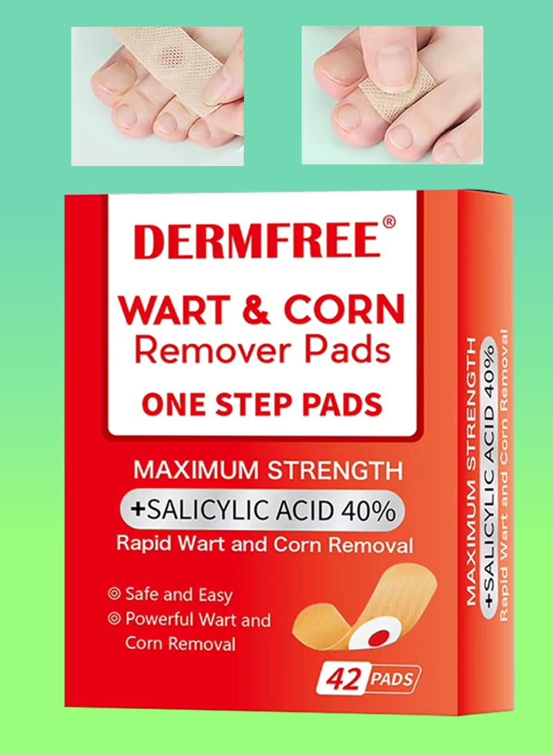 DERMFREE Wart and Corn Remover Pads for Toes Feet 40% Salicylic Acid Extra Strength Bandages Corn Callus Wart Remover Cushions Patches for Plantar Foot Safe Effective Treatment Rapid Wart and Corn Removal Pads 42Pcs - Image 1