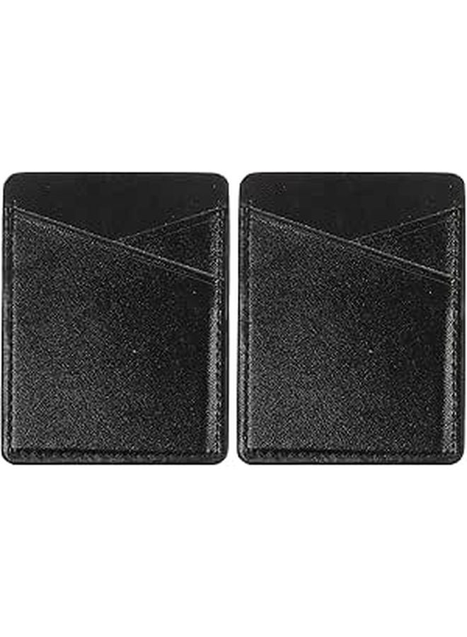 2Pcs Black PU Leather Adhesive Card Holder Wallet For Phone Case Back Pocket - Image 1