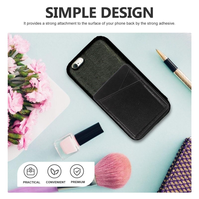2Pcs Black PU Leather Adhesive Card Holder Wallet For Phone Case Back Pocket - Image 4