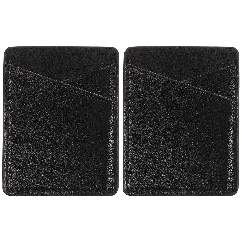 2Pcs Black PU Leather Adhesive Card Holder Wallet For Phone Case Back Pocket - Image 2
