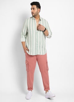 Instafab Plus Men's Sage Green & White Contrast Club Striped Shirt  - Image 5
