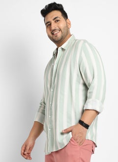 Instafab Plus Men's Sage Green & White Contrast Club Striped Shirt  - Image 3
