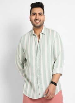 Instafab Plus Men's Sage Green & White Contrast Club Striped Shirt  - Image 2