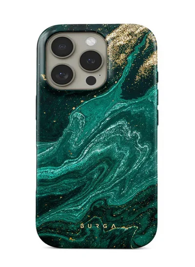 BURGA Premium Case Compatible with iPhone 16 Pro - Hybrid Dual-Layer Hard Shell + Silicone Protection - Emerald Green Jade Stone Design with Gold Glitter Marble - Scratch-Resistant Shockproof Cover