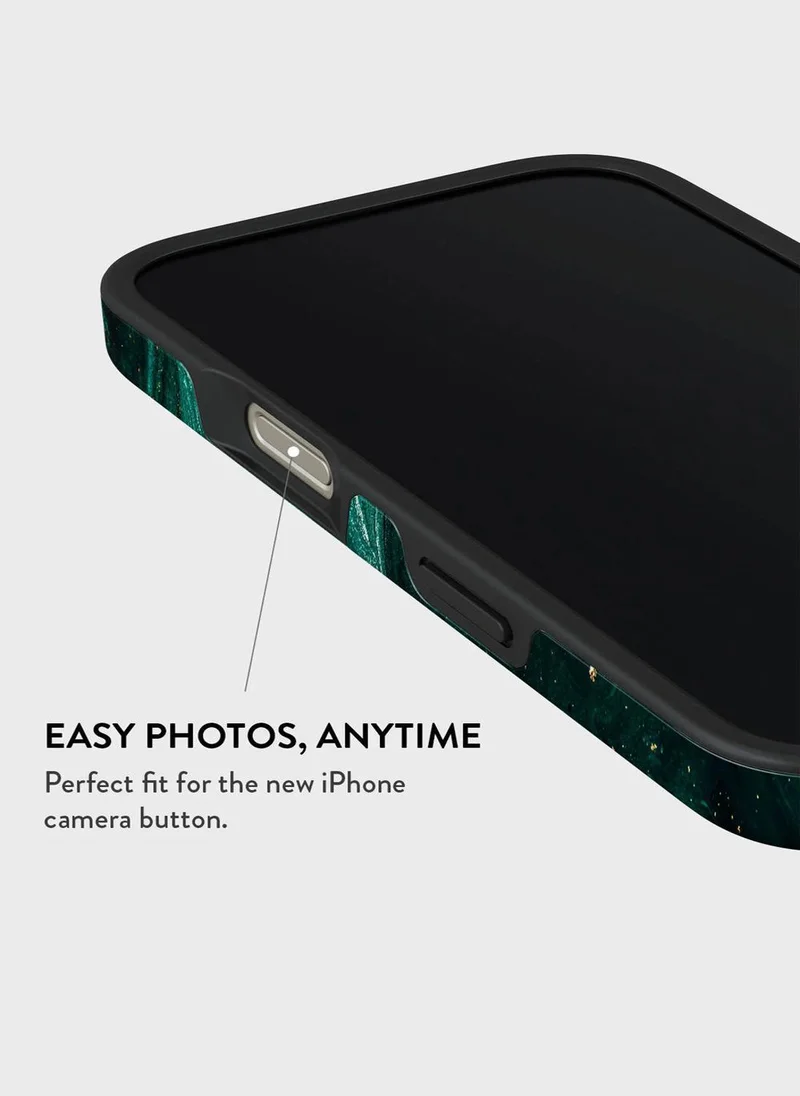 بورجا جراب فاخر متوافق مع iPhone 16 Pro - غلاف صلب مزدوج الطبقات هجين + حماية من السيليكون - تصميم حجر اليشم الأخضر الزمردي مع رخام ذهبي لامع - غطاء مقاوم للخدش والصدمات
