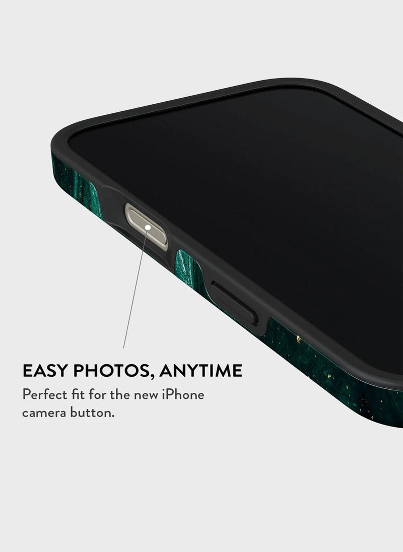 BURGA Premium Case Compatible with iPhone 16 Pro - Hybrid Dual-Layer Hard Shell + Silicone Protection - Emerald Green Jade Stone Design with Gold Glitter Marble - Scratch-Resistant Shockproof Cover - Image 5