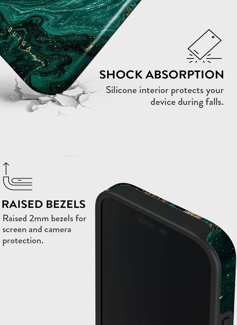 BURGA Premium Case Compatible with iPhone 16 Pro - Hybrid Dual-Layer Hard Shell + Silicone Protection - Emerald Green Jade Stone Design with Gold Glitter Marble - Scratch-Resistant Shockproof Cover - Image 4