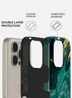 BURGA Premium Case Compatible with iPhone 16 Pro - Hybrid Dual-Layer Hard Shell + Silicone Protection - Emerald Green Jade Stone Design with Gold Glitter Marble - Scratch-Resistant Shockproof Cover  - Image 2
