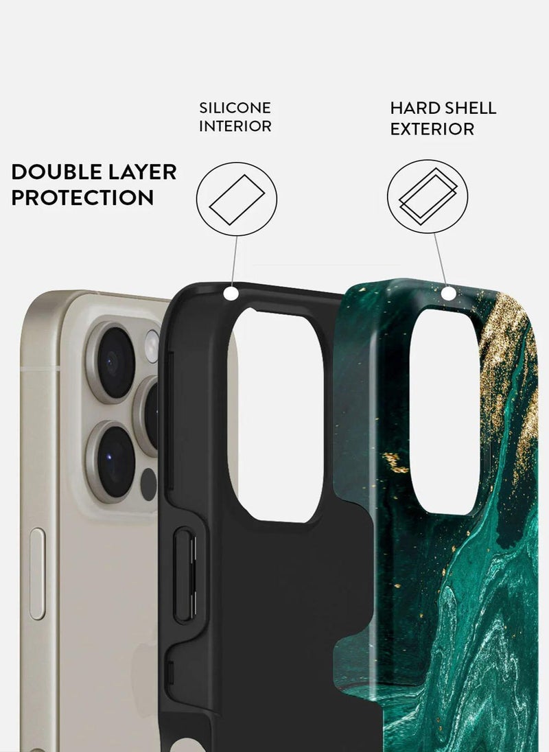 BURGA Premium Case Compatible with iPhone 16 Pro - Hybrid Dual-Layer Hard Shell + Silicone Protection - Emerald Green Jade Stone Design with Gold Glitter Marble - Scratch-Resistant Shockproof Cover - Image 2