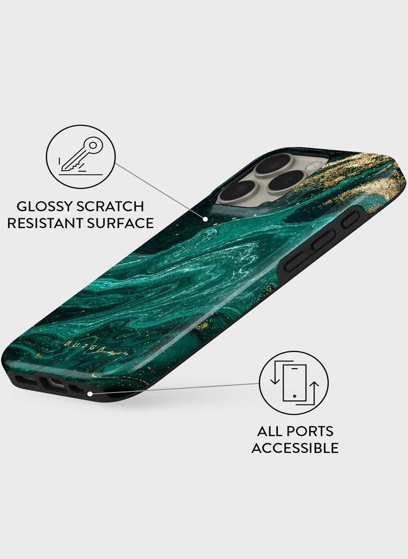 BURGA Premium Case Compatible with iPhone 16 Pro - Hybrid Dual-Layer Hard Shell + Silicone Protection - Emerald Green Jade Stone Design with Gold Glitter Marble - Scratch-Resistant Shockproof Cover - Image 3