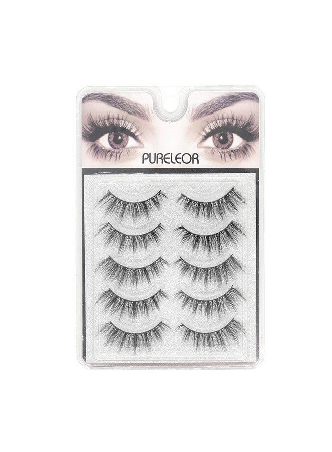 PURELEOR رموش طبيعية مظهر 3D من مزيج المنك رموش عيون القط 15 مم رموش مانغا 5 أزواج رموش صناعية ناعمة قابلة لإعادة الاستخدام خفيفة الوزن، لا تشمل الغراء - Image 1
