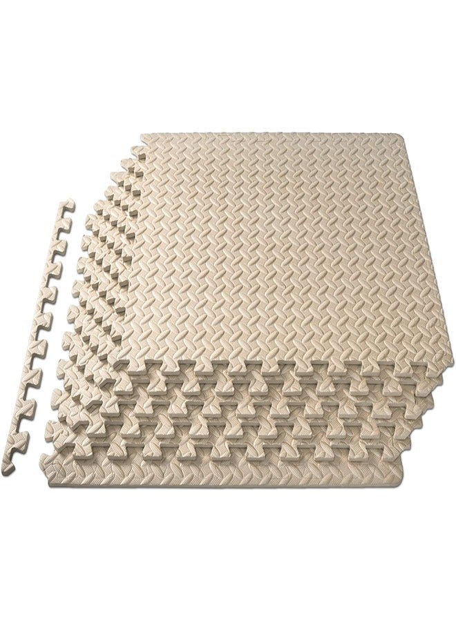 Puzzle Exercise Mat 30CM EVA Interlocking Foam Floor Tiles for Home Mat for Home Workout Equipment Floor Padding for Kids Beige - Image 1