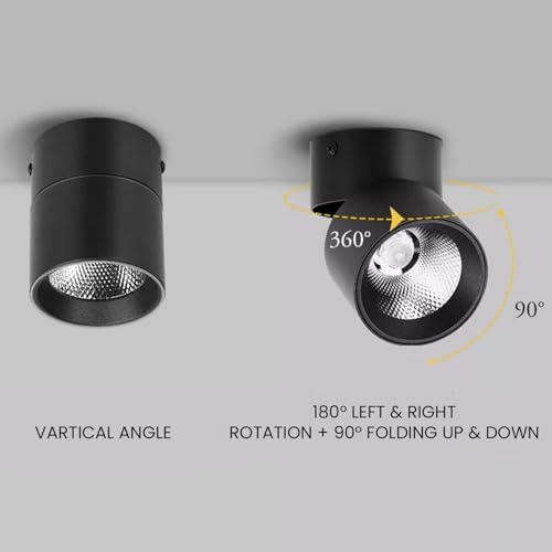 Groeien 12W LED Adjustable |360°Rotatable Surface Light | COB Black Body Cylindrical Surface Light for Living Room, Corridor, Kitchen, Home, Office, Showroom, Indoor & Outdoor Lighting(Warm White) - Image 2