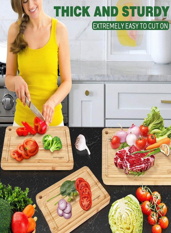 Skovtree Bamboo Cutting Board Set of 3, Cutting Board for Kitchen with Handle, Juice Groov, Chopping Board for Meat, Vegetables, Fruits - Image 2