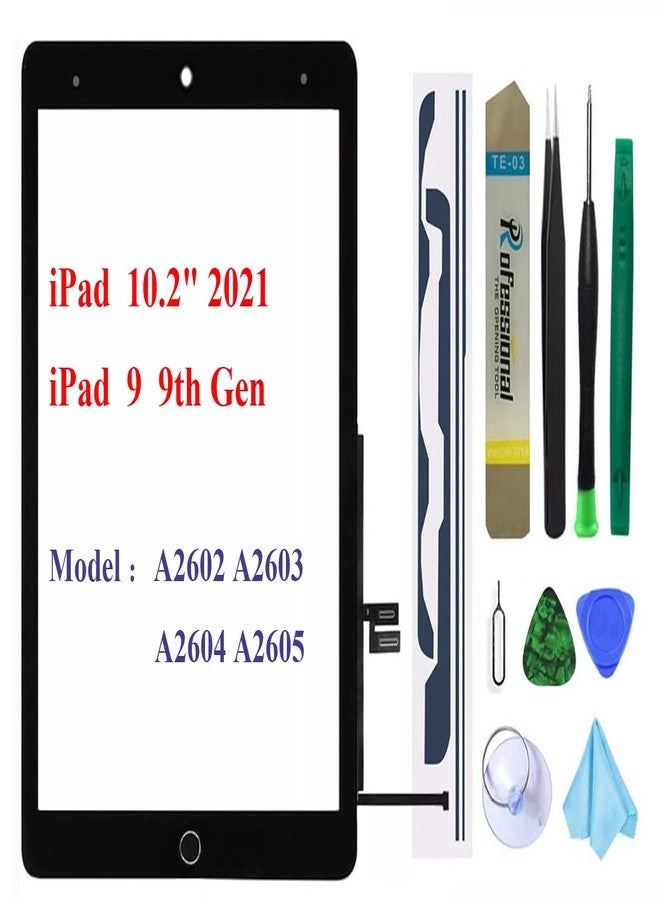 Dedyel Screen Replacement for iPad 9 9th Generation 10.2", for iPad 9 9th Gen 2021 (A2602 A2603 A2604 A2605) Digitizer Replacement with Home Button(not Include LCD) + Full Repair Kit（Black） - Image 1