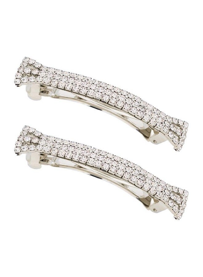 lasenersm 2 Pieces Three Row Rhinestone Crystal Hair Barrette Hair Rhinestone Barrette Gorgeous Bling Rhinestone Hair Clips Hairpin Hair Accessories For Girls And Women 2.75" In Length Silver - Image 1