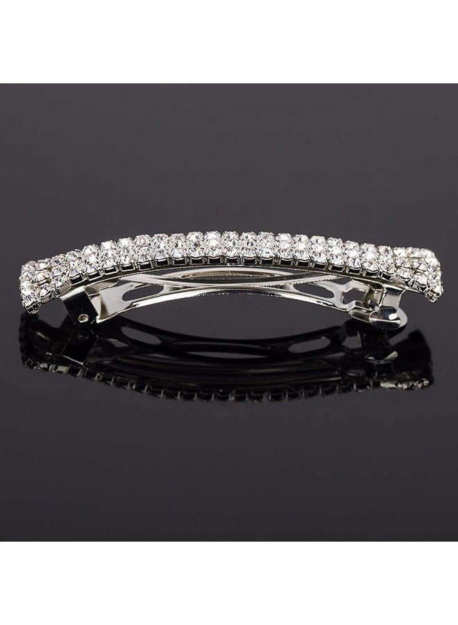 lasenersm 2 Pieces Three Row Rhinestone Crystal Hair Barrette Hair Rhinestone Barrette Gorgeous Bling Rhinestone Hair Clips Hairpin Hair Accessories For Girls And Women 2.75" In Length Silver - Image 2