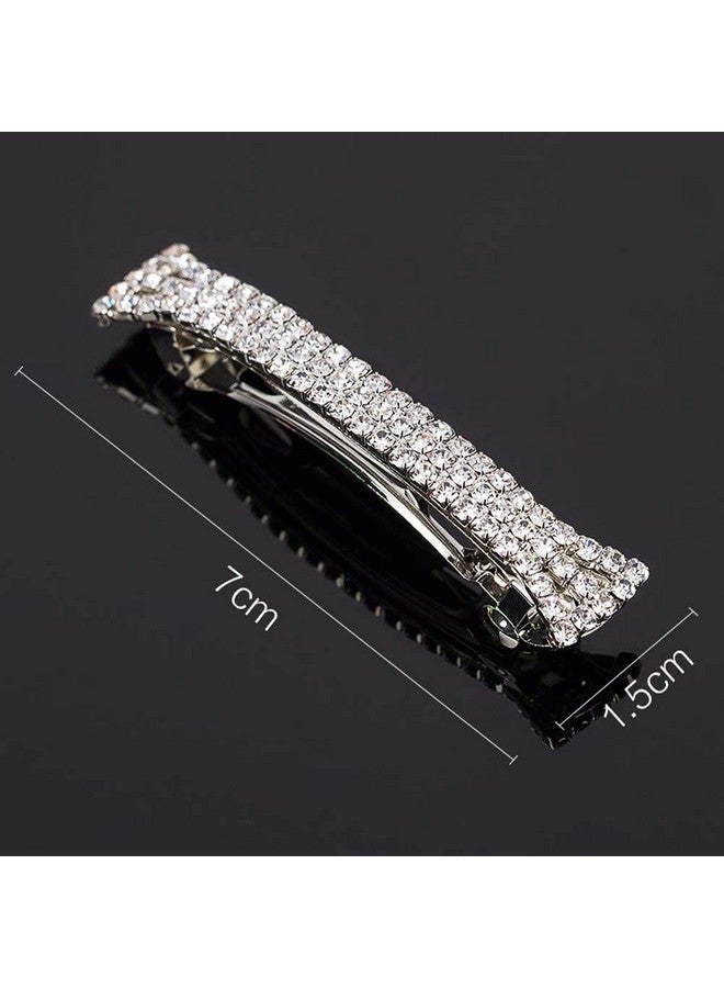 lasenersm 2 Pieces Three Row Rhinestone Crystal Hair Barrette Hair Rhinestone Barrette Gorgeous Bling Rhinestone Hair Clips Hairpin Hair Accessories For Girls And Women 2.75" In Length Silver - Image 3