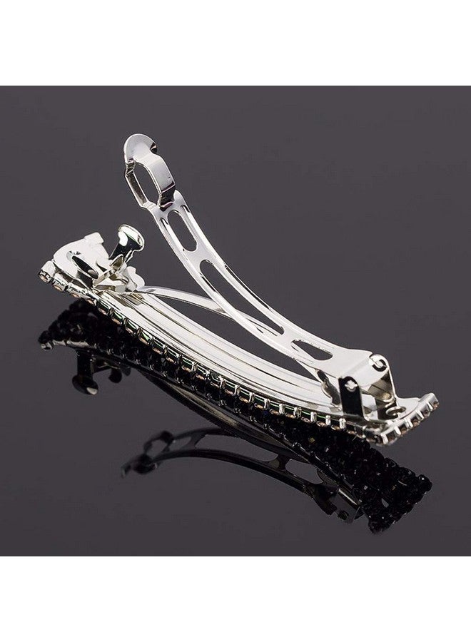 lasenersm 2 Pieces Three Row Rhinestone Crystal Hair Barrette Hair Rhinestone Barrette Gorgeous Bling Rhinestone Hair Clips Hairpin Hair Accessories For Girls And Women 2.75" In Length Silver - Image 5