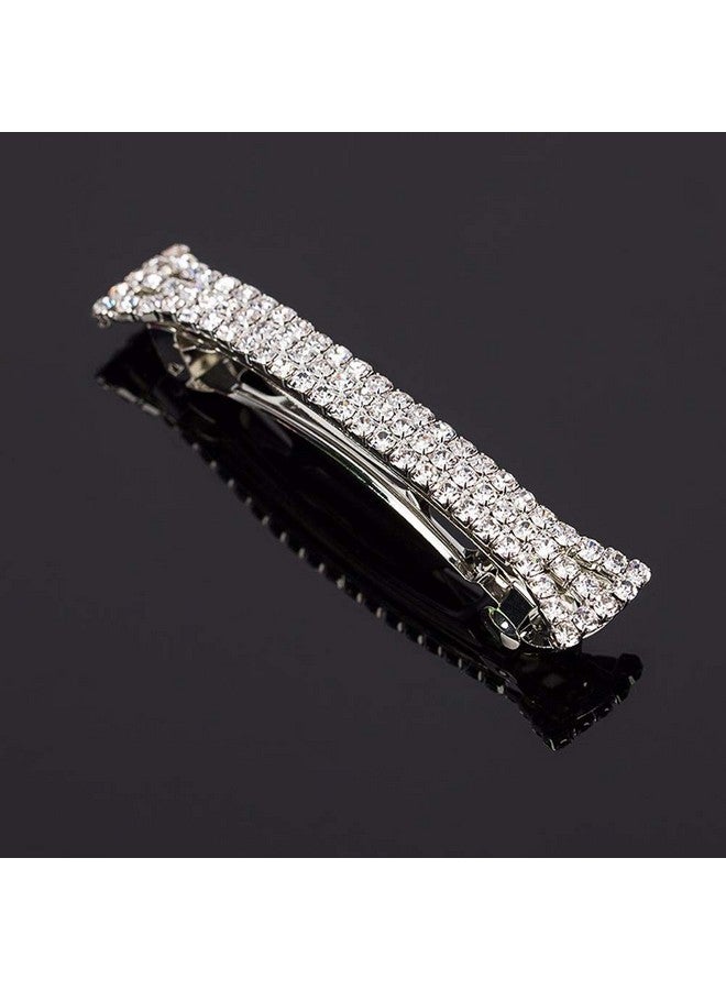 lasenersm 2 Pieces Three Row Rhinestone Crystal Hair Barrette Hair Rhinestone Barrette Gorgeous Bling Rhinestone Hair Clips Hairpin Hair Accessories For Girls And Women 2.75" In Length Silver - Image 4