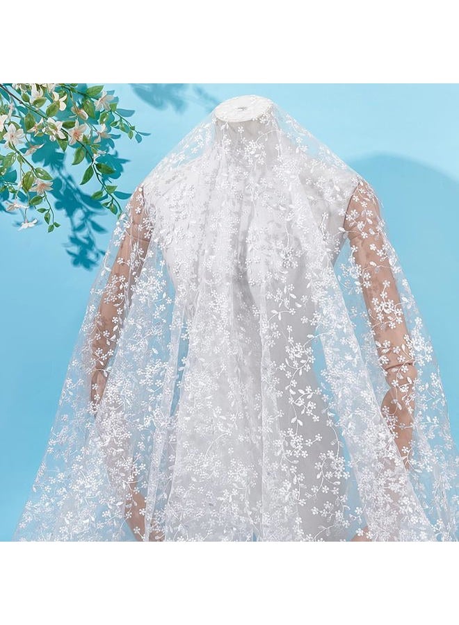 MAYJOYDIY 2 Yards White Flower Branch Embroidered Lace Fabric 59inch Floral Leaf Mesh Lace Trim Wedding Accessories Tulle for DIY Wedding Dresses Half Skirt Dress Curtains Background - Image 4