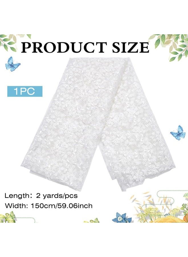 MAYJOYDIY 2 Yards White Flower Branch Embroidered Lace Fabric 59inch Floral Leaf Mesh Lace Trim Wedding Accessories Tulle for DIY Wedding Dresses Half Skirt Dress Curtains Background - Image 2
