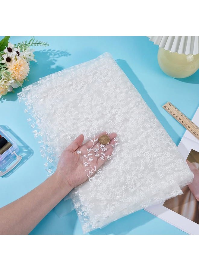 MAYJOYDIY 2 Yards White Flower Branch Embroidered Lace Fabric 59inch Floral Leaf Mesh Lace Trim Wedding Accessories Tulle for DIY Wedding Dresses Half Skirt Dress Curtains Background - Image 3