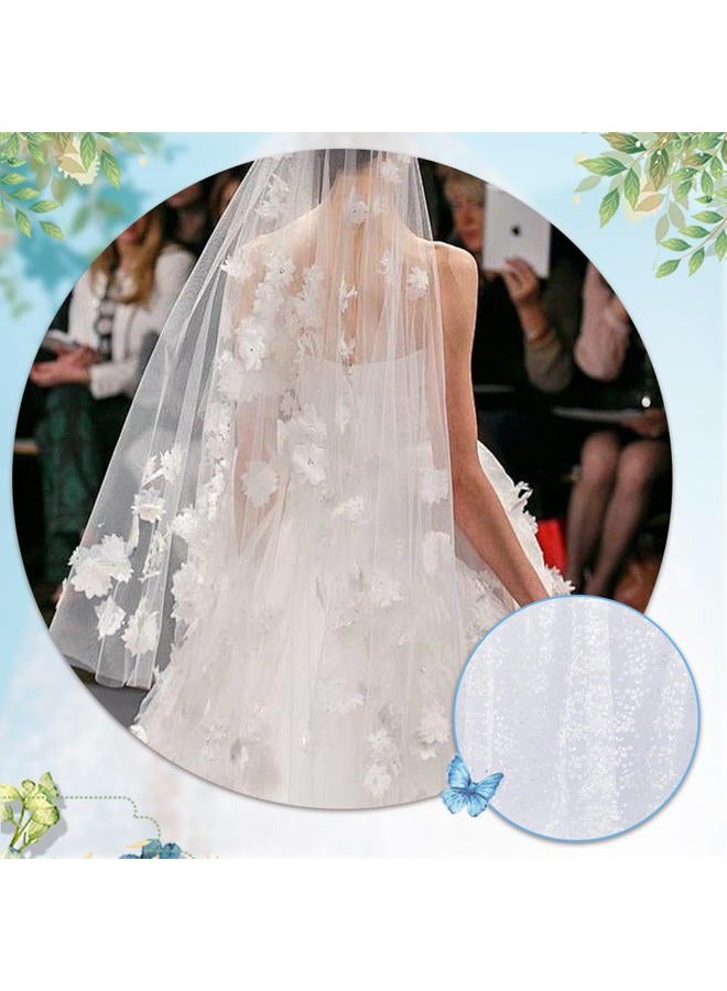 MAYJOYDIY 2 Yards White Flower Branch Embroidered Lace Fabric 59inch Floral Leaf Mesh Lace Trim Wedding Accessories Tulle for DIY Wedding Dresses Half Skirt Dress Curtains Background - Image 5