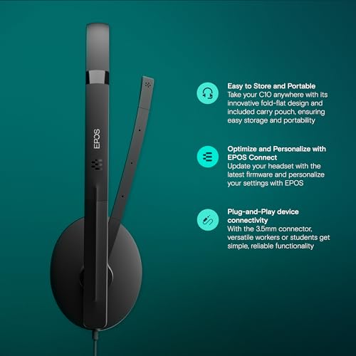 EPOS I SENNHEISER C10 USB Headset with Microphone | Wired Headphones with Simple and Flexible USB C Connection and EPOS BrainAdapt™ Technology ,Black - Image 3