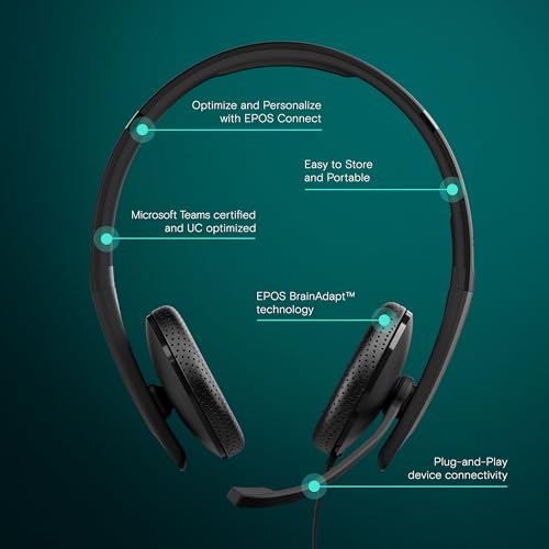 EPOS I SENNHEISER C10 USB Headset with Microphone | Wired Headphones with Simple and Flexible USB C Connection and EPOS BrainAdapt™ Technology ,Black - Image 2
