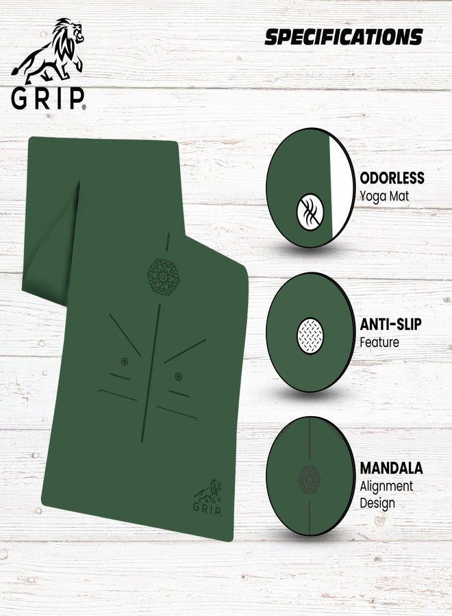 جريب بساط يوغا GRIP® | بساط تمارين | 24 × 72 بوصة | سمك 6 مم | تصميم محاذاة ماندالا | مانع للانزلاق | للمنزل والنادي الرياضي | للرجال والنساء | اللون الأخضر - Image 4
