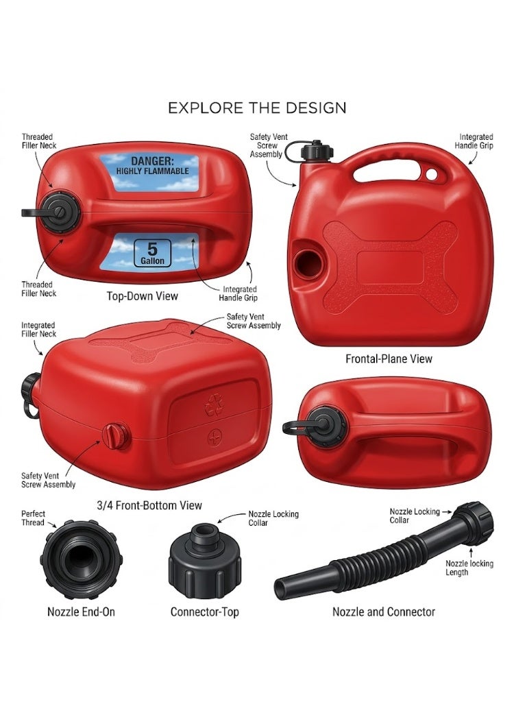PVC Jerry Can PVC Fuel Can Container for Oil Petrol Diesel Storage Moving Red Cans, UN Regulations Approved Heavy Duty Backup Petrol Tanks Mount for Motorcycle SUV ATV Most Cars (20 Ltr) - Image 4