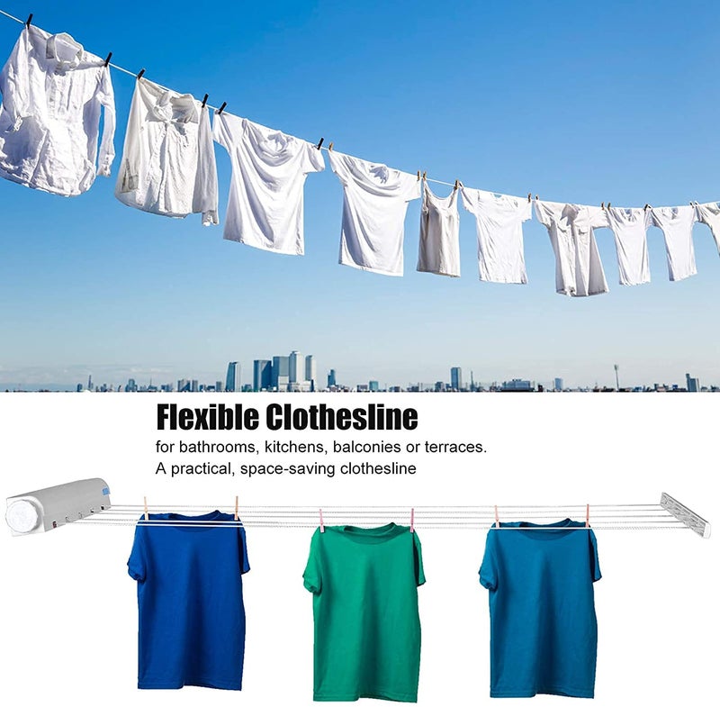 JENY Flexible Retractable Clothesline Plastic Clothes Line Automatic Telescopic Drying Rack Wall Mounted Clothes Hanging Line for Indoor Heavy Duty Rope Hanger for Drying Laundry line Outdoor - Image 3