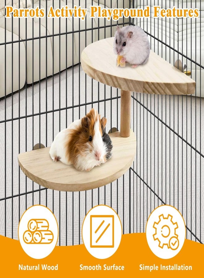 كاثسون منصة وقوف للهامستر من كاثسون، خشب طبيعي، مستويين، دواسة، لوح وقوف دائري للجرذان، ملحقات قفص السنجاب، ألعاب أنشطة للهامستر القزم، الشنشيلة، الببغاء، الفأر، 3 قطع - Image 3