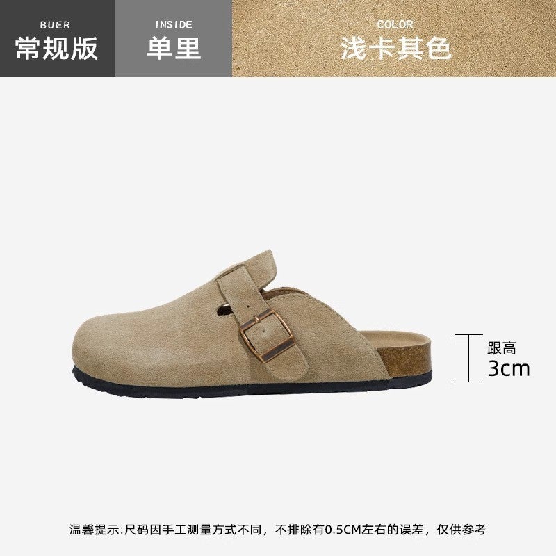New Sandals Slippers Platform Sole Womens Summer Fishing Boken Outer Wear Half Slippers Round-toe Slip-on Foreign Trade Shoes Light khaki