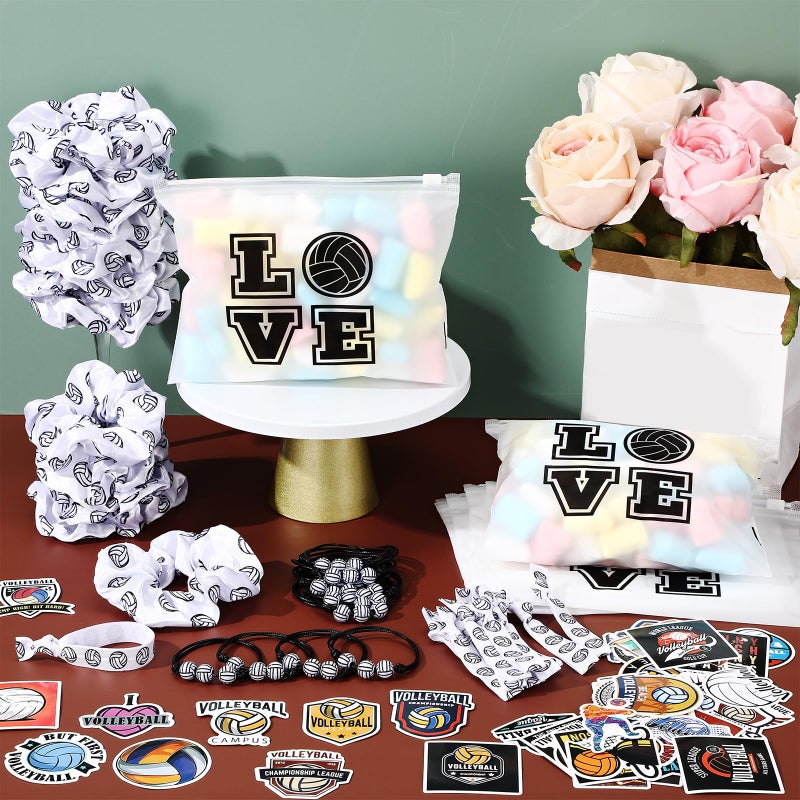 Yeyeplum 190 Pcs Volleyball Party Favors Volleyball Team Gifts for Women Include Goodie Makeup Bags Bracelet Hair Bands Hair Ties Stickers for Sport Lovers Birthday Party Decoration - Image 4