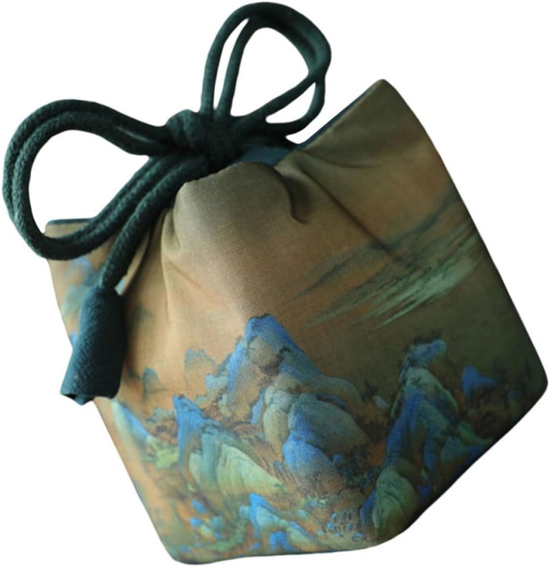 Ipetboom Portable Cloth Teacup Bag Multi-function Teacup Storage Container Household Accessory Suitable for Travel and Home Use Medium Size with Traditional Chinese Painting Design - Image 1