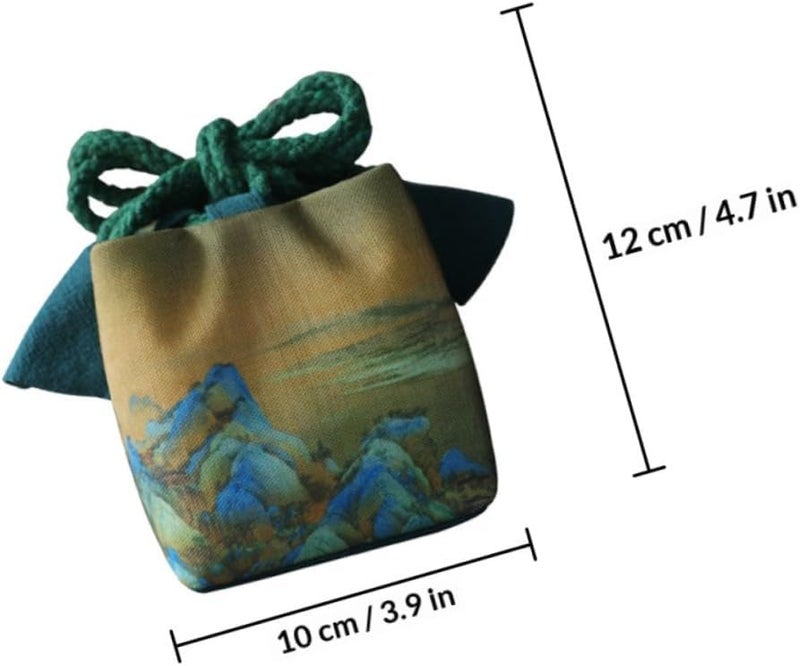 Ipetboom Portable Cloth Teacup Bag Multi-function Teacup Storage Container Household Accessory Suitable for Travel and Home Use Medium Size with Traditional Chinese Painting Design - Image 2