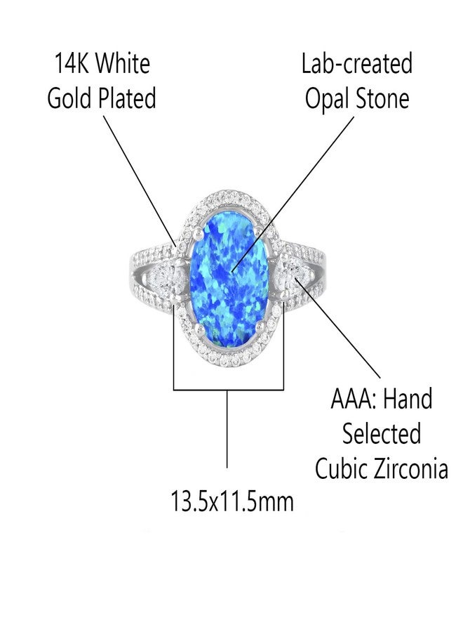 Savlano 14K White Gold Plated Created Oval Blue Opal Stone with Cubic Zirconia Ring for Women - Comes With a Gift Box (7) - Image 3