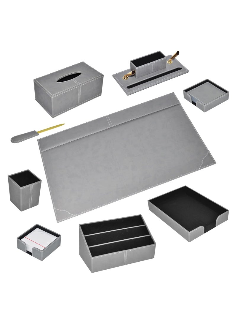FIS 9-Piece FIS Executive Desk Set Italian PU, Grey Colour - FSDS172GY - Image 1
