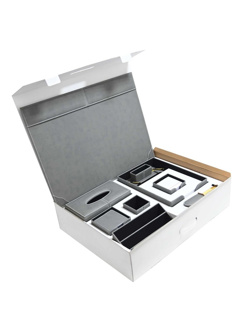 FIS 9-Piece FIS Executive Desk Set Italian PU, Grey Colour - FSDS172GY - Image 3